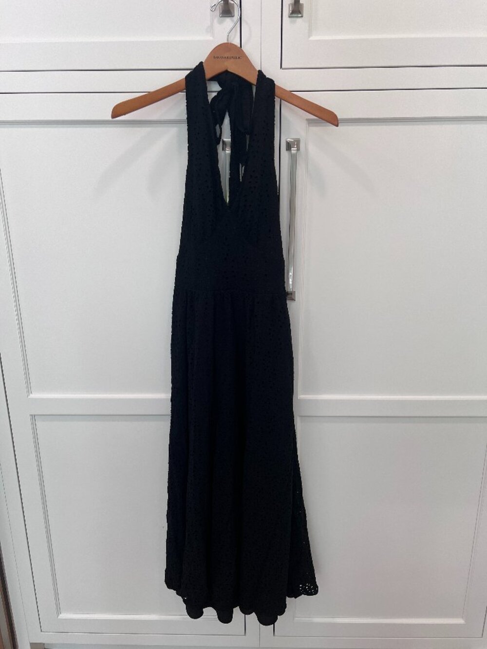 White House Black Market eyelet halter dress in black, size 2